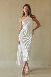 Zora One Shoulder Pleated Midi Dress