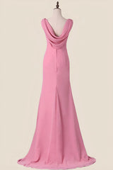 V Neck Blush Pink Chiffon Long Party Dress