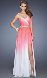 La Femme Strapless Ombre High-Low Prom Dress
