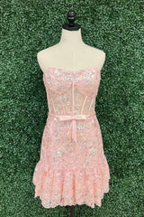 Strapless Pink Sequin Mermaid Mini Dress