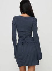 Liberte Ribbed Long Sleeve Mini Dress Charcoal