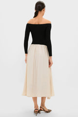 Black and Ivory Off Shoulder Maxi Dress