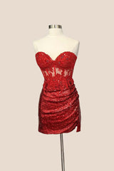 Strapless Royal Blue Sequin Tight Short Dress