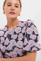Pink & Navy Floral Jacquard Minetta Mini Dress