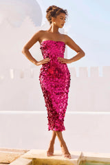 Stay Cute Midi Dress - Hot Pink