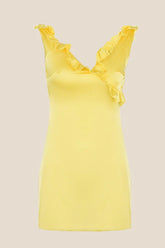V-neck Yellow Ruffled A-line Short Dress