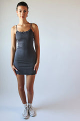 Lace Trim Pinstripe Mini Dress
