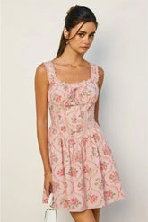 Taylor Florals Lace Trim Bustier Mini Dress - Pink