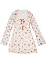 Lace Cherry Bow Long Sleeve Mini Dress