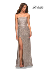 La Femme Long Strapless Prom Dress with Sequins