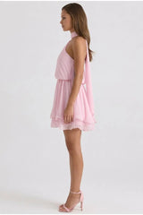 PRE-ORDER Only! (ETA May 15th) Cindy Pleated One Shoulder Mini Dress - Pink