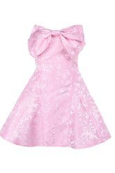 Strapless Pink A-line Short Bow Dress