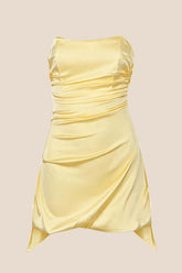 Strapless Yellow Ruched Short Dress