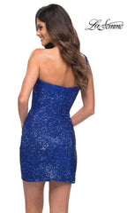 Wrap-Style Sequin Short La Femme Cocktail Dress