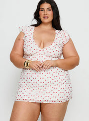 I Guess So Mini Dress White / Burgundy Curve