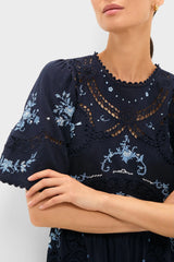 Exclusive Navy Edwina Embroidery Midi Dress