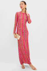 Electric Wave Pink Scarlet Maxi Dress