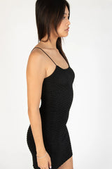 Black Bubble Knit Cami Dress