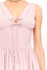 Darlene Polka Dot Linen Midi Dress - Pink