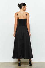 Jessie Satin A-Line Midi Dress - Black