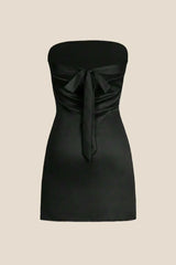 Strapless Sage Green Back Tie Short Dress