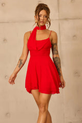 Nocturne Veil Mesh Mini Dress - Red