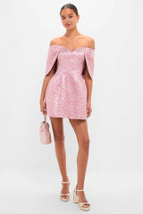 Pink Multi Jacquard Off-the-Shoulder Kara Mini Dress