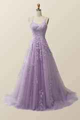 Lavender Lace Appliques A-line Long Formal Dress