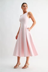 Manon Sleeveless Pocket Midi Dress - Pink