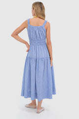 Blue and White Gingham Seersucker Landis Midi Dress