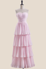 Strapless Sage Pleated Tiered Long Party Dress