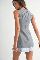 Robbie Sleeveless Contrast Stripe Pleated Hem Mini Dress