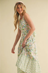 Emma Mae Mixed Floral Prints Back Bow Midi Dress