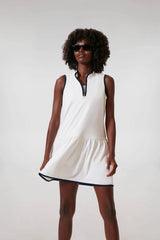 White and Navy Quarter-Zip Tennis Dress