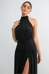 Aimee Chiffon Halter Maxi Dress - Black