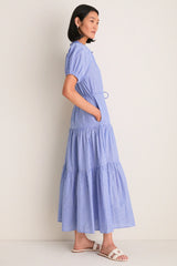 Microstripe Blue and Cream Mazza Maxi