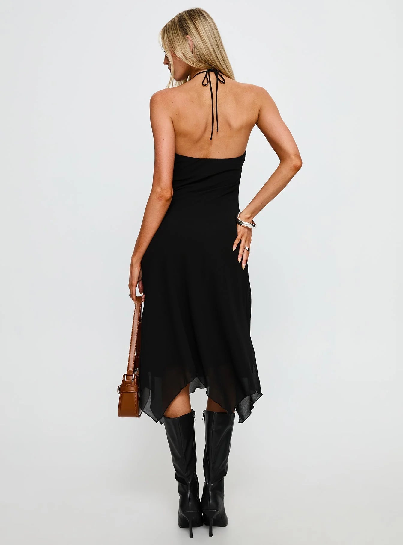 naila midi dress Naila Halter Lace Trim Midi Dress Black Jailen