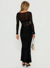 Joceline Long Sleeve Sheer Maxi Dress Black Shimmer