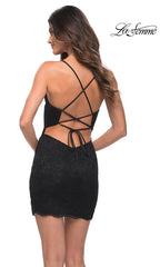 Strappy-Back Short Lace La Femme Party Dress