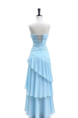 Keyhole Light Blue Chiffon Ruffle Maxi Dress