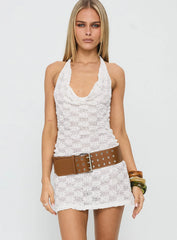 Masego Crochet Scarf Tie Mini Dress White