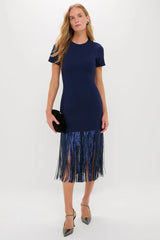 Navy Sequin Fringe Stevie Midi Dress