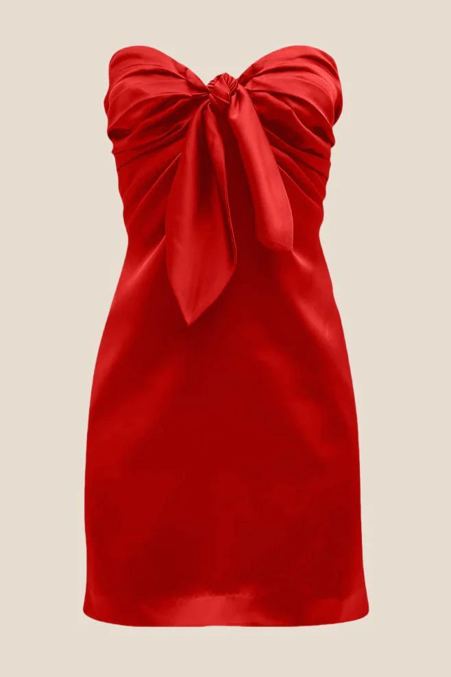 Strapless Red Tie Front Short Dress