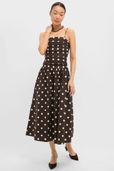 Brown Ivory Polka Dot Lainey Midi Dress