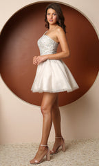 One-Shoulder A-Line Short White Homecoming Dress